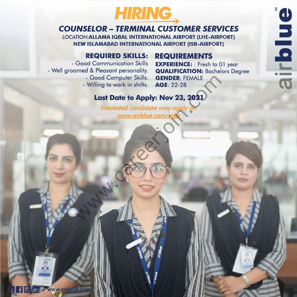 AirBlue Pakistan Jobs Counselor Terminal Customer Services 01