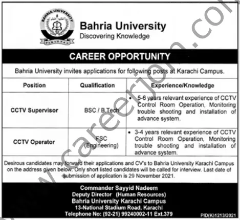 Bahria University Jobs 14 November 2021 Jang 01