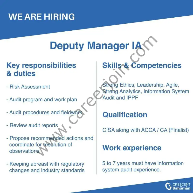 Crescent Bahuman Limited Jobs Deputy Manager IA 01
