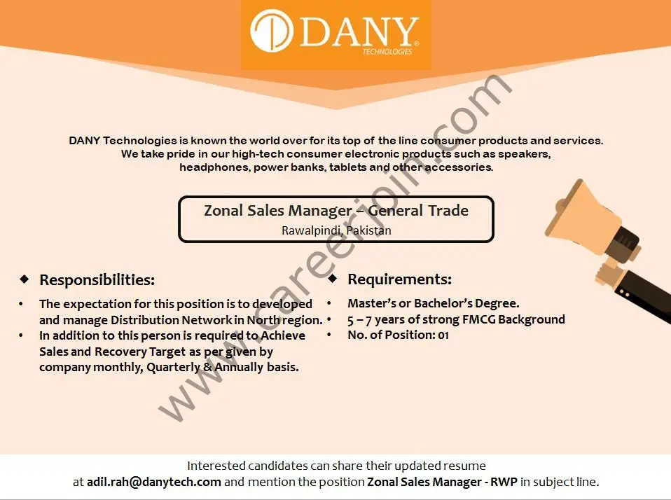 DANY Technologies Jobs Zonal Sales Manager 01