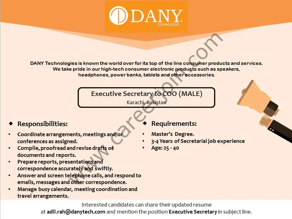 DANY Technologies Jobs Executive Secretary to COO 01