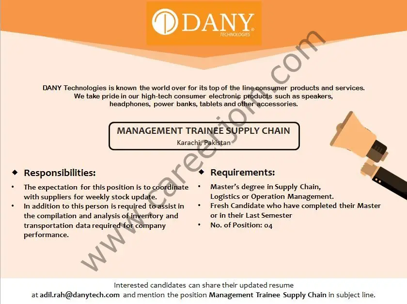 DANY Technologies Jobs Management Trainee Supply Chain 01
