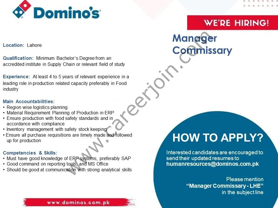 Dominos Pizza Pakistan Jobs Manager Commissary 01