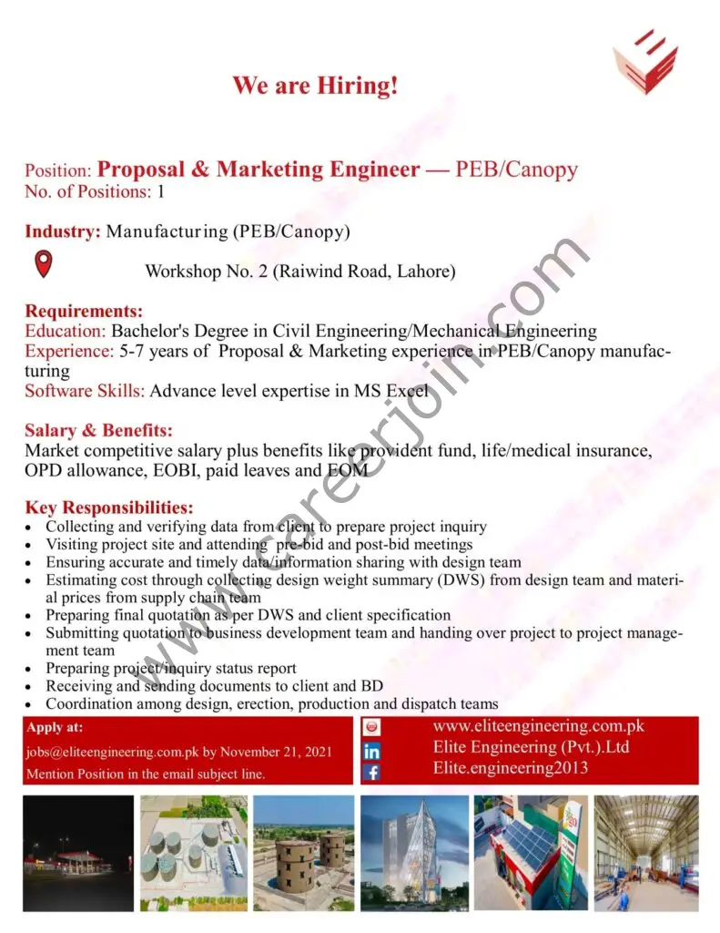 Elite Engineering Ltd Jobs Proposal & Marketing Engineer 01
