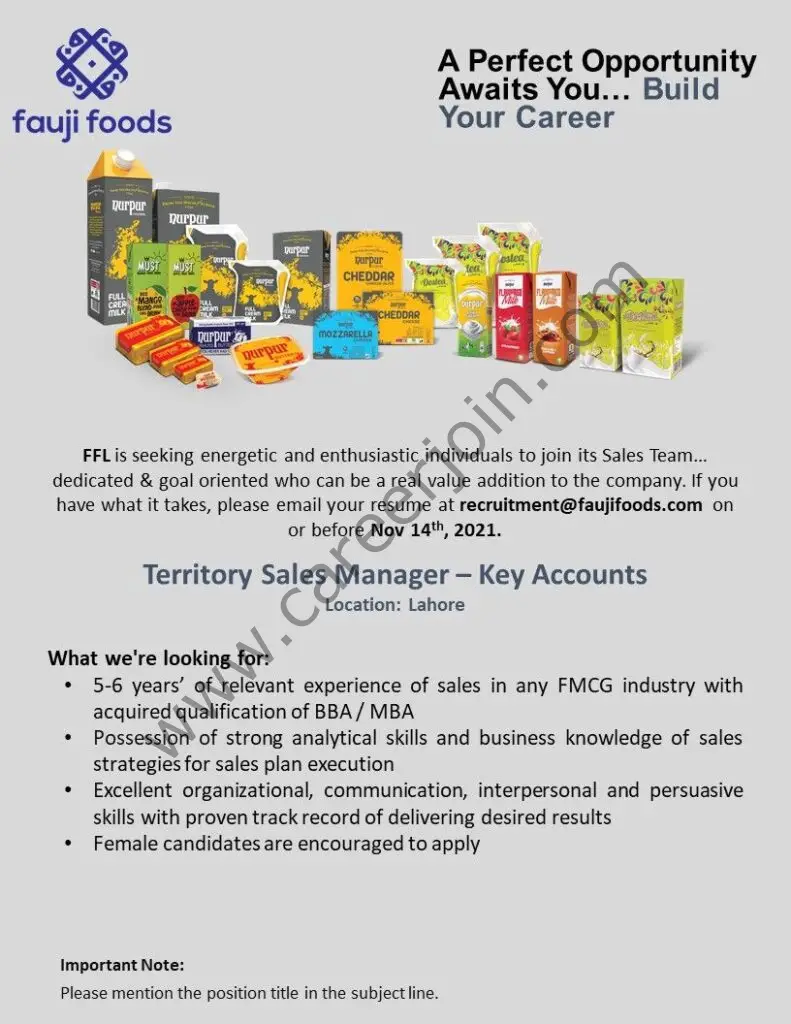 Fauji Foods Ltd Jobs Territory Sales Manager 01