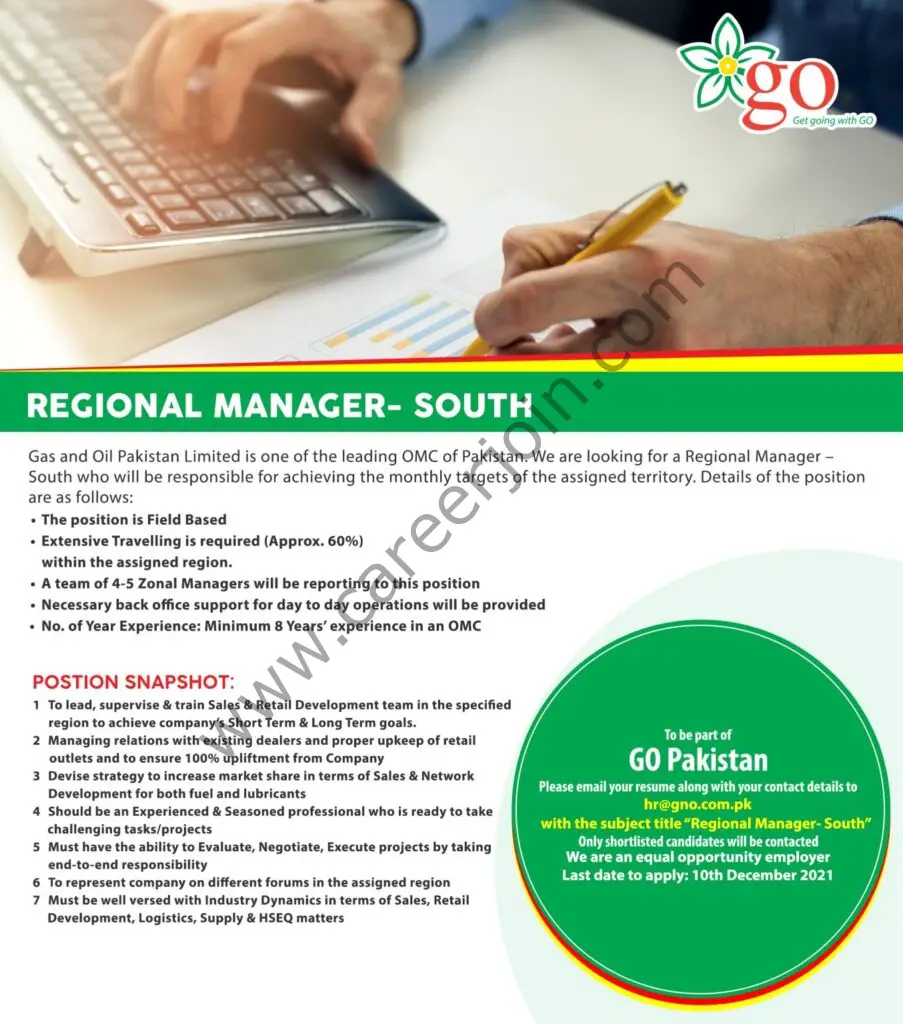 Gas & Oil Pakistan Limited Jobs Regional Manager 01