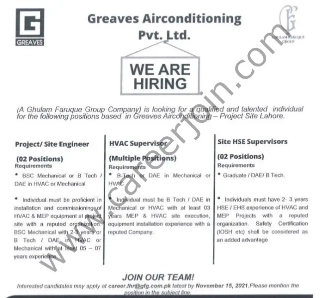 Greaves Airconditioning Pvt Ltd Jobs November 2021 01