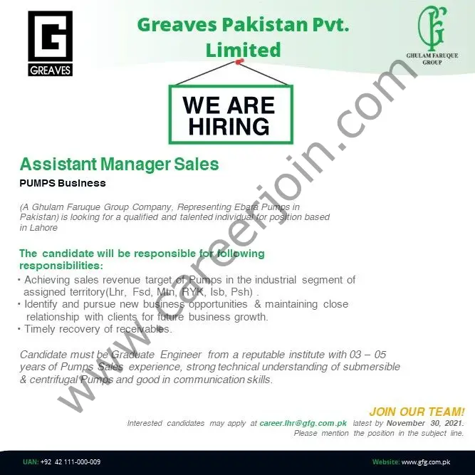 Greaves Pakistan Pvt Ltd Jobs Assistant Manager Sales 01