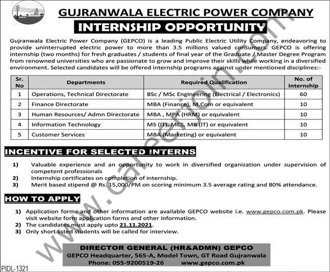 Gujranwala Electric Power Company GEPCO Jobs 07 November 2021 Express  01