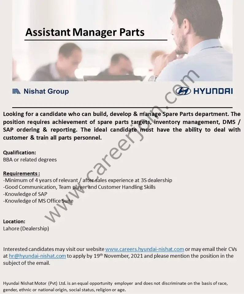 Hyundai Nishat Motors Pvt Ltd Jobs November 2021 01