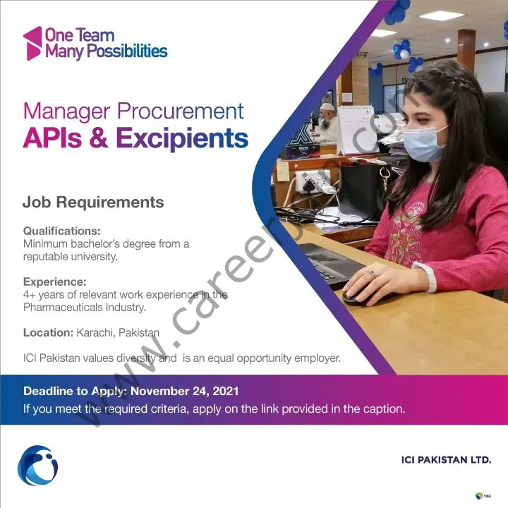 ICI Pakistan Limited Jobs Manager Procurement APIs & Excipients 01