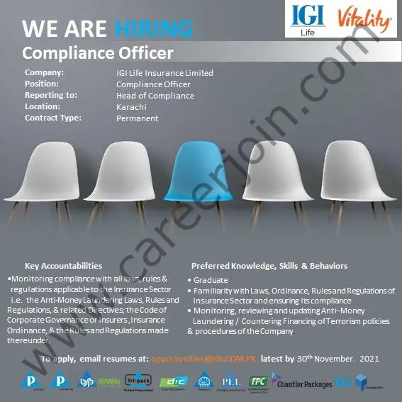 IGI Life Insurance Company Ltd Jobs Compliance Officer 01