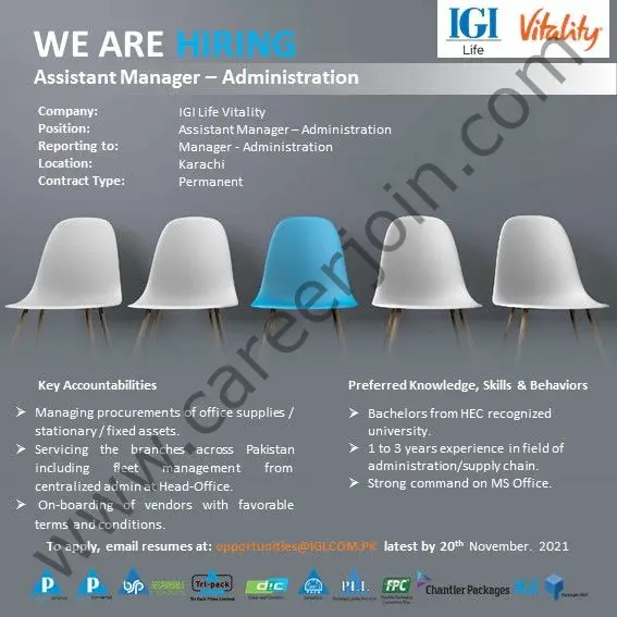 IGI Life Insurance Company Ltd Jobs Assistant Manager Administration 01