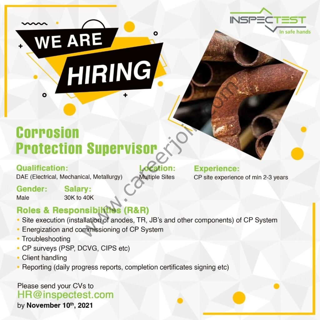 InspecTest Pvt Ltd Jobs Corrosion Protection Supervisor 01