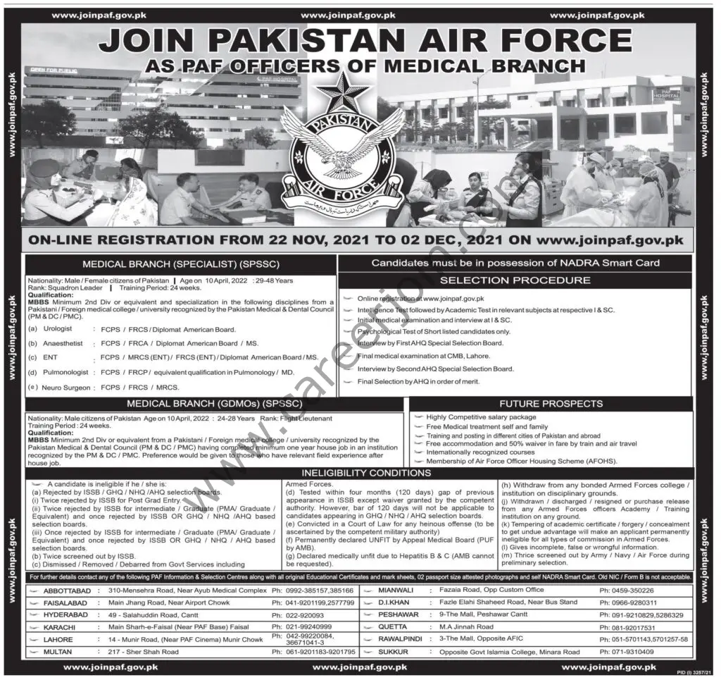 Join Pakistan Airforce As PAF Occficers of Medical Branch 21 November 2021 Express Tribune 01