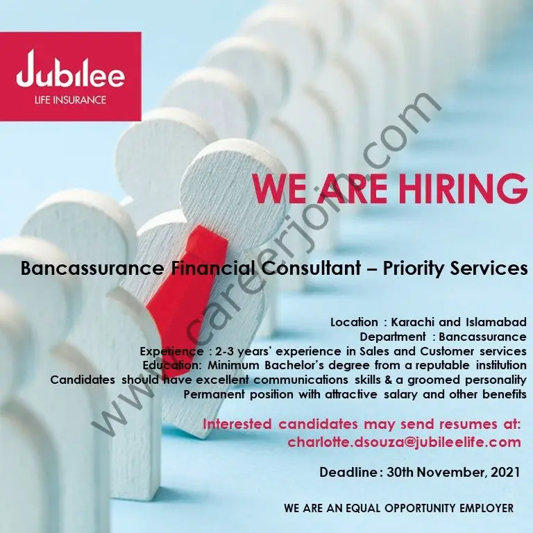 Jubilee Life Insurance Company Limited Jobs Bancassurance Financial Consultant Priority Services 01