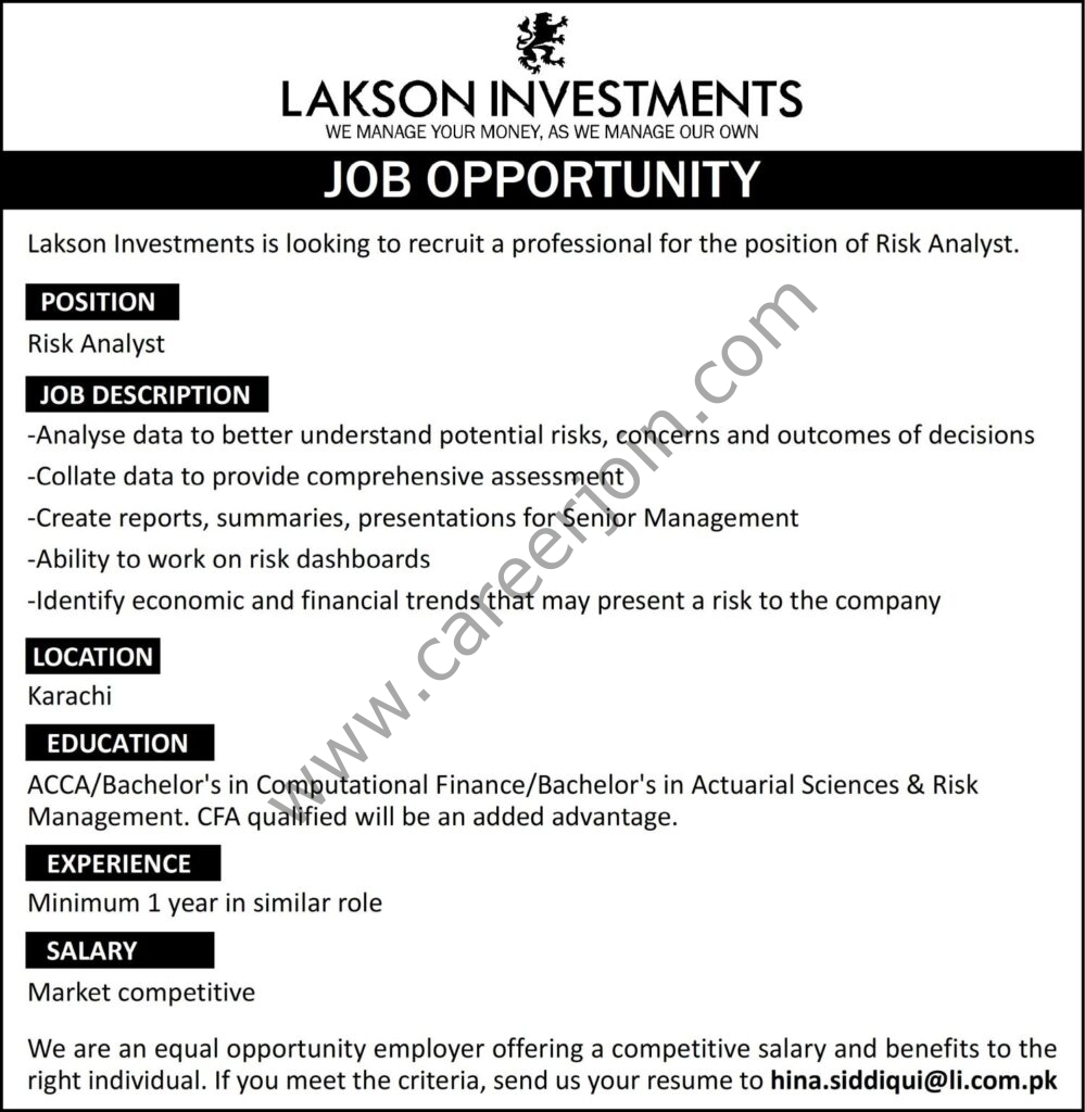 Lakson Investments Jobs Risk Analyst 01
