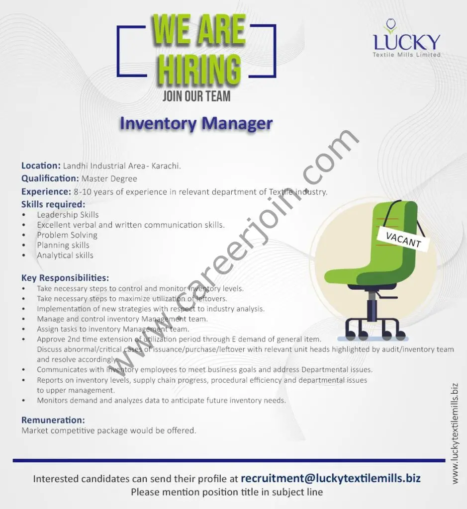 Lucky Textile Mills Ltd Jobs Inventory Manager 01