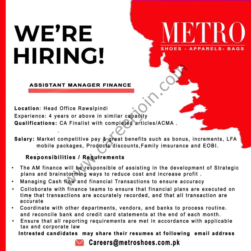 Metro Shoes Jobs Assistant Manager Finance 01