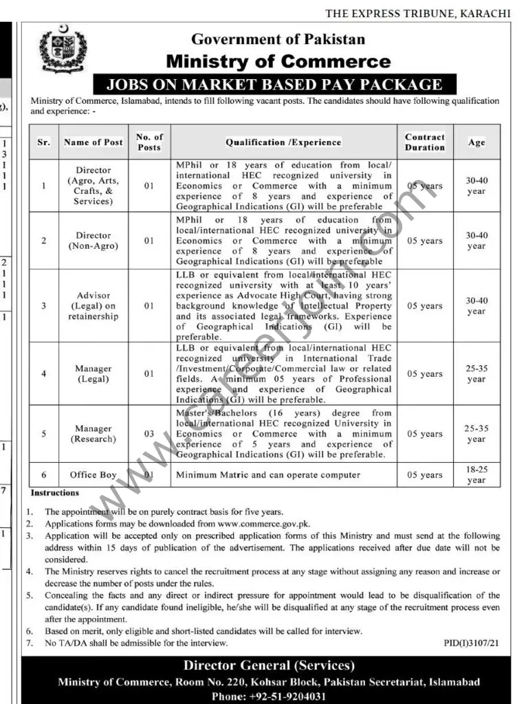 Ministry of Commerce Jobs 14 November 2021 Express Tribune 01