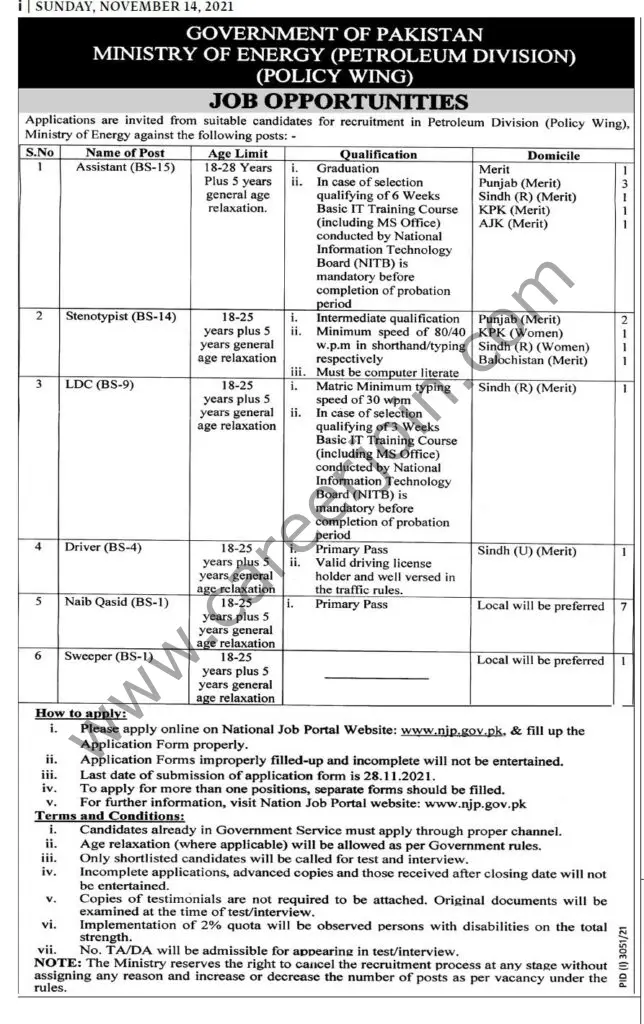 Ministry of Energy (Petroleum Division) Jobs 14 November 2021 Express Tribune 01