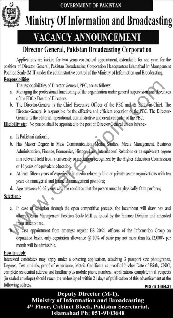 Ministry of Information & Broadcasting Jobs 28 November 2021 Express 01