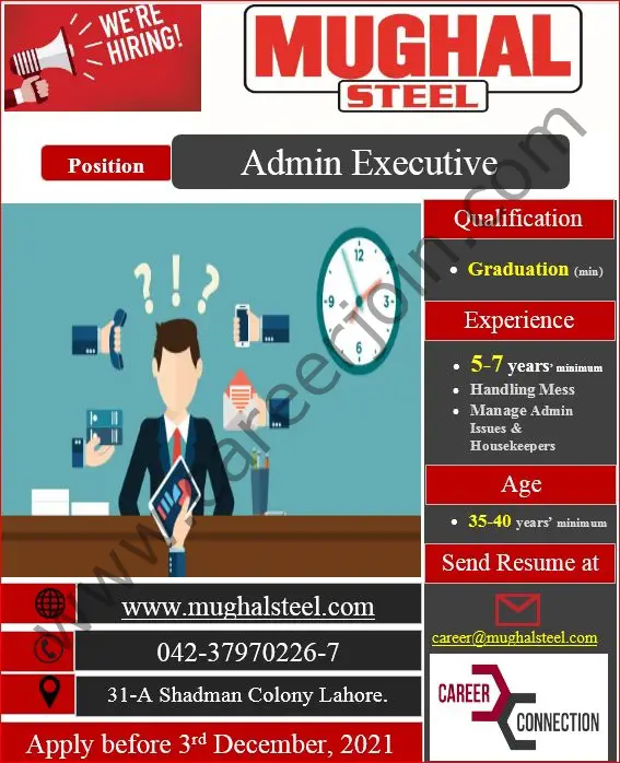 Mughal Steel Jobs Admin Executive 01