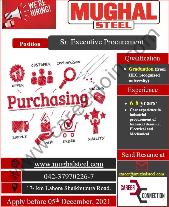 Mughal Steel Jobs 26 November 2021 01