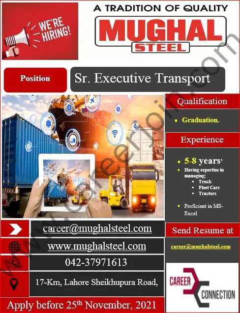 Mughal Steel Jobs Senior Executive Transport 01