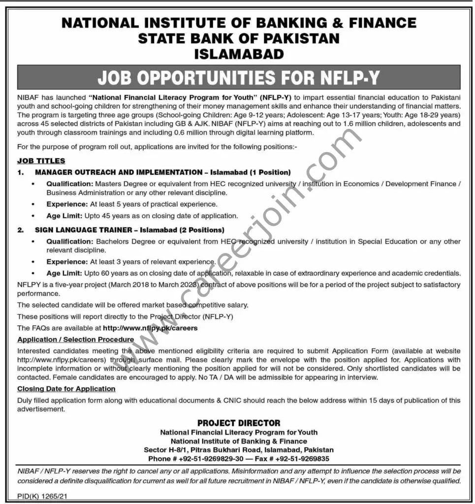 National Institute of Banking & Finance NIBAF Jobs 14 November 2021 Dawn 01