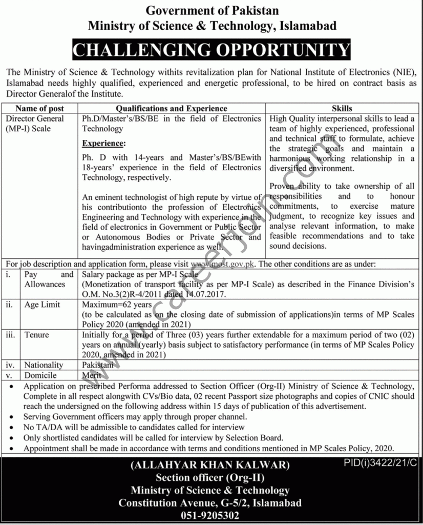 National Institute of Electonics Ministry of Science & Technology Jobs 28 November 2021 Nawaiwaqt 01