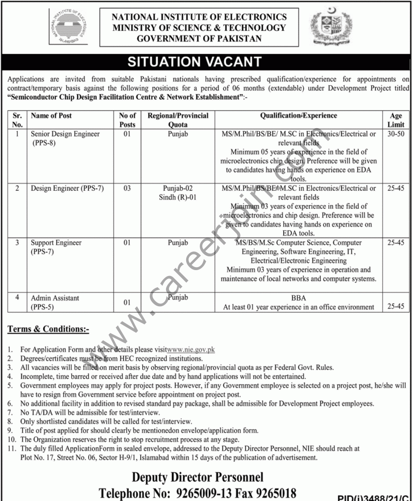 National Institute of Electonics Ministry of Science & Technology Jobs 28 November 2021 NawaiwaqtPress the Image to View Large & Clear Image