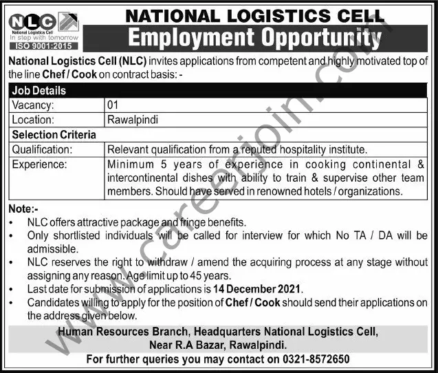 National Logistics Cell NLC Jobs 28 November 2021 Express Tribune 01