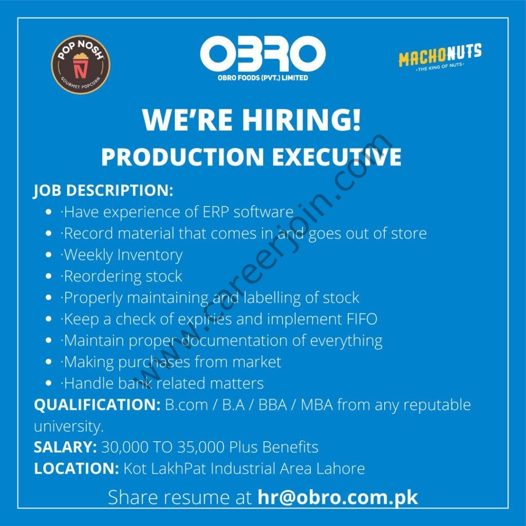OBRO Foods Pvt Limited Jobs Production Executive 01