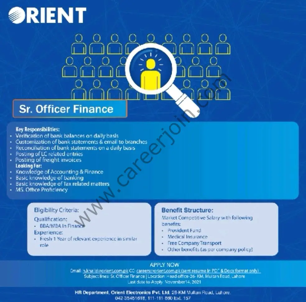 Orient Group of Companies Jobs Senior Officer Finance 01