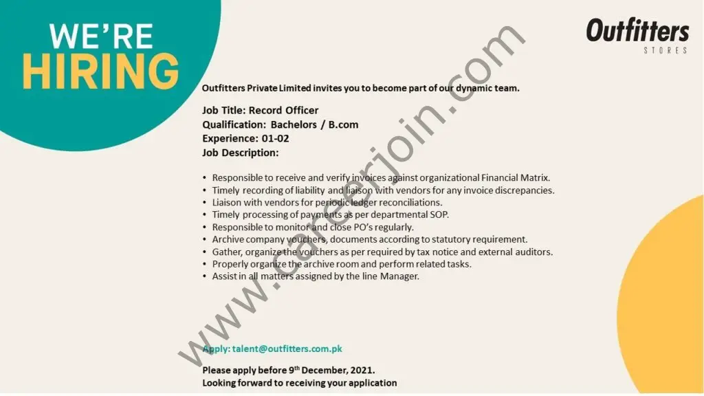 Outfitters Stores Pvt Ltd Jobs Record Officer 01