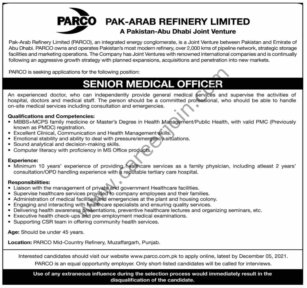 Pak Arab Refinery Ltd PARCO Jobs 21 November 2021 Dawn 01 