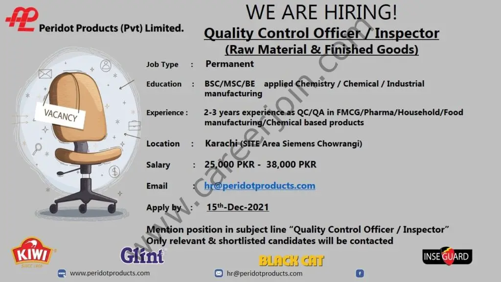 Peridot Products Pvt Ltd Jobs Quality Control Officer / Inspector 01