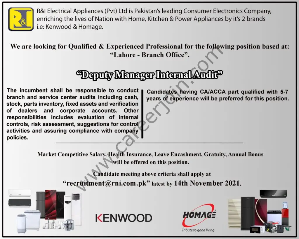 R & I Electrical Appliances Pvt Ltd Jobs November 2021 03