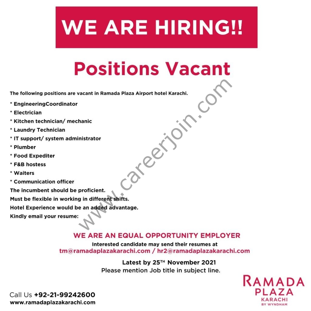 Ramada Plaza Karachi Jobs November 2021 01
