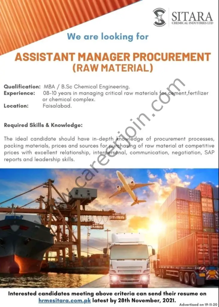 Sitara Chemical Industries Ltd Jobs Assistant Manager Procurement 