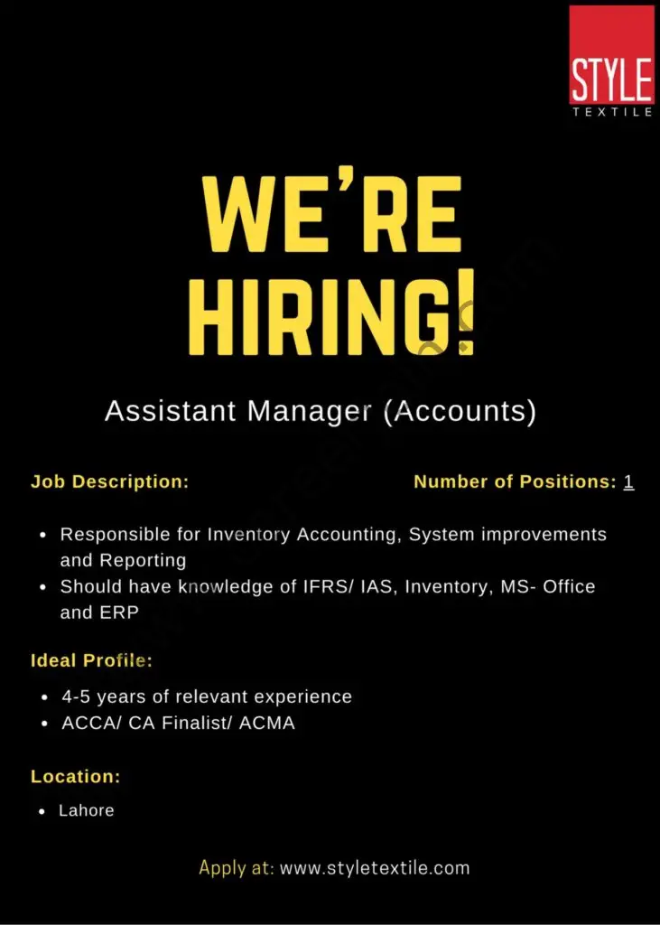 Style Textile Ltd Jobs Assistant Manager Accounts 01