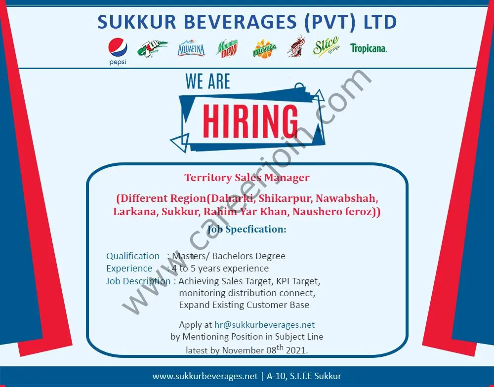 Sukkur Beverages Pvt Ltd Jobs Territory Sales Manager