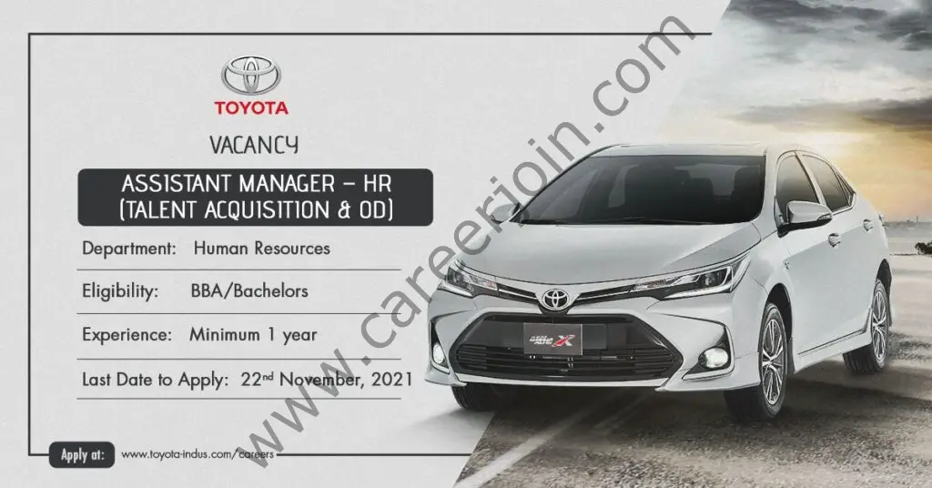 Toyota Indus Motors Limited Jobs Assistant Manager HR (Talent Acquisition & OD) 01