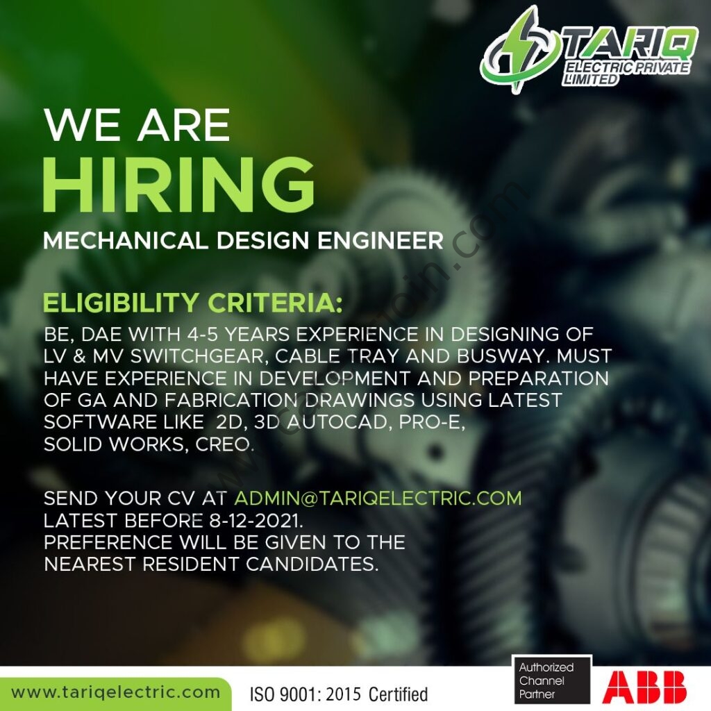 Tariq Electric Pvt Ltd Jobs Mechanical Design Engineer 01