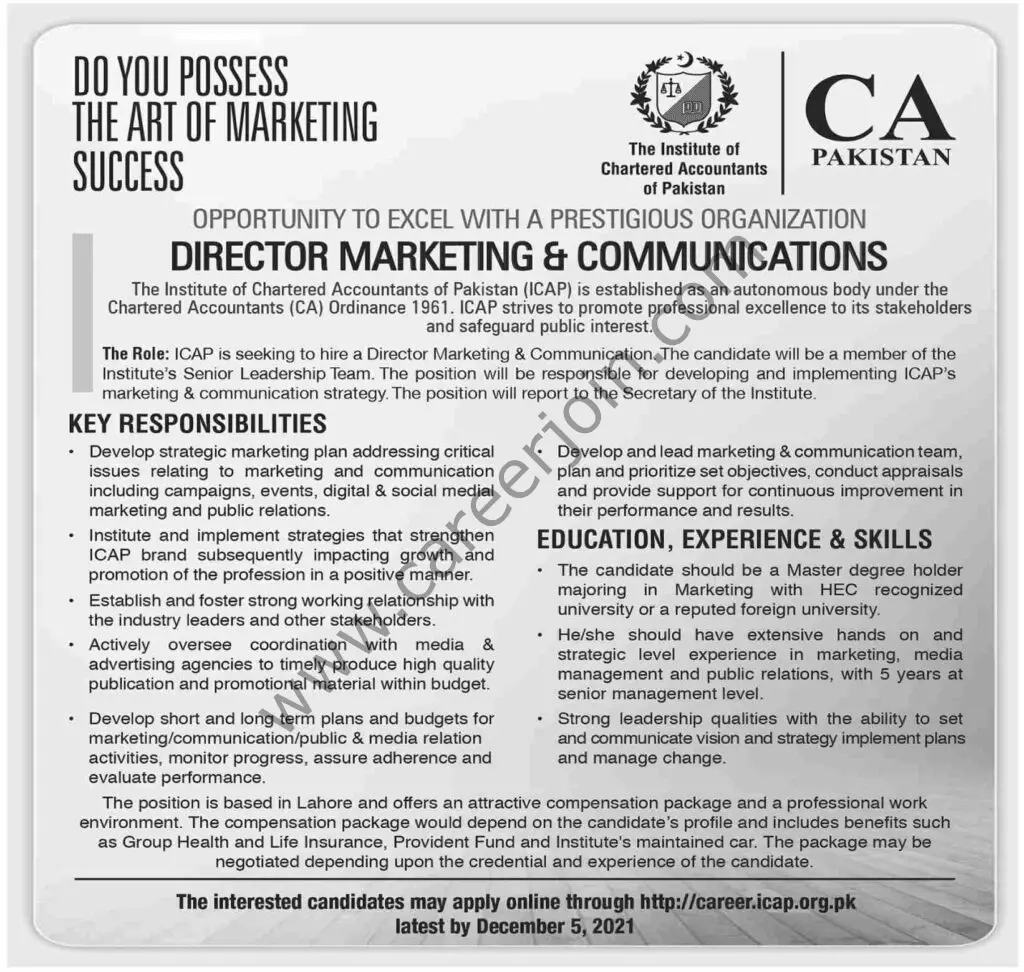 The Institute of Chartered Accountants of Pakistan ICAP Jobs 21 November 2021 Dawn 01 