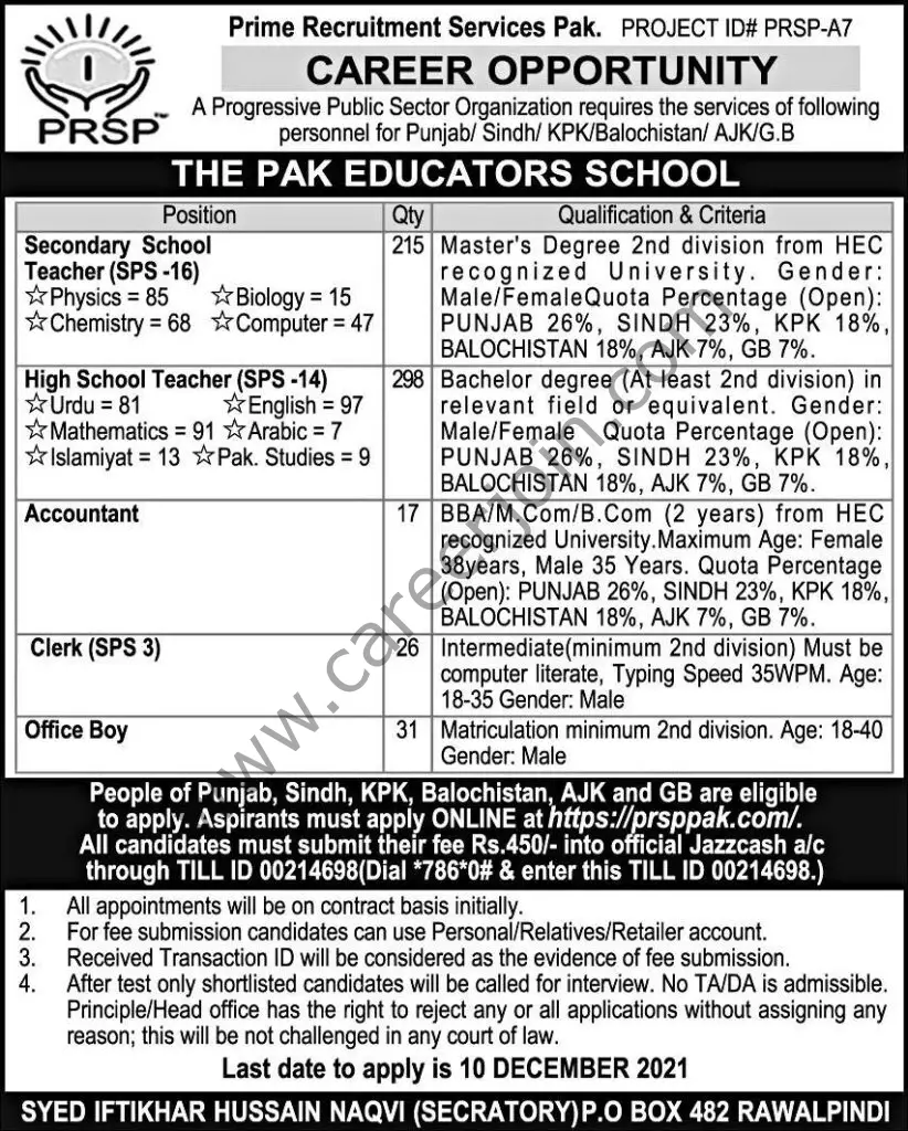 The Pak Educators School Jobs November 2021 01