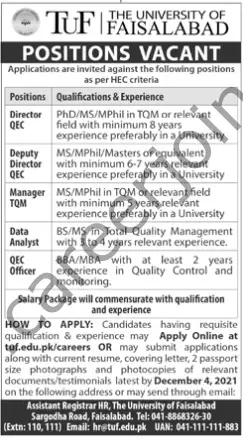 The University Faisalabad TUF Jobs 21 November 2021 Jang 01