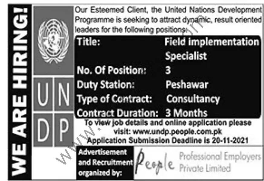 United Nations Development Programme UNDP Pakistan Jobs Field Implementation Specialist 01