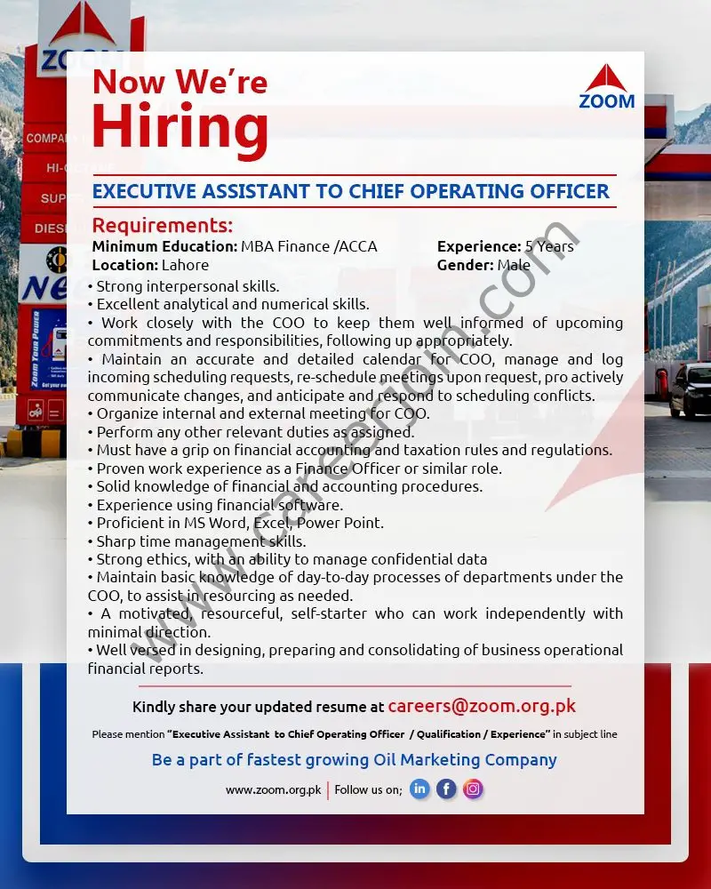 ZOOM Marketing Oils Jobs Executive Assistant to Chief Operation Officer 01